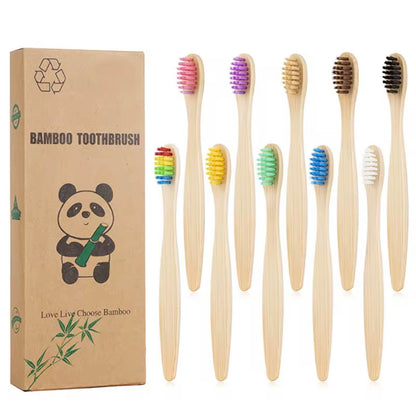 Bamboo Soft Bristle Multicolour Tooth Brushes Pack of 5. 100% Biodegradable Eco Friendly