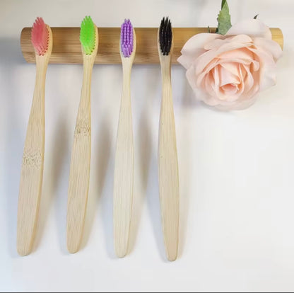 Bamboo Soft Bristle Multicolour Tooth Brushes Pack of 5. 100% Biodegradable Eco Friendly