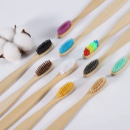 Bamboo Soft Bristle Multicolour Tooth Brushes Pack of 5. 100% Biodegradable Eco Friendly