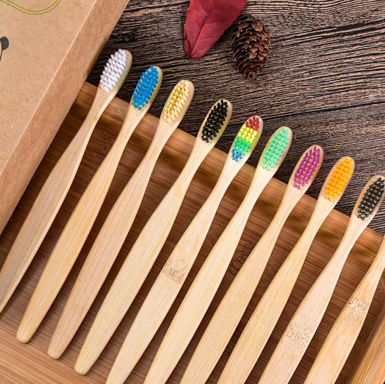 Bamboo Soft Bristle Multicolour Tooth Brushes Pack of 5. 100% Biodegradable Eco Friendly