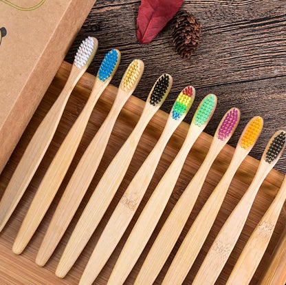 Bamboo Soft Bristle Multicolour Tooth Brushes Pack of 5. 100% Biodegradable Eco Friendly